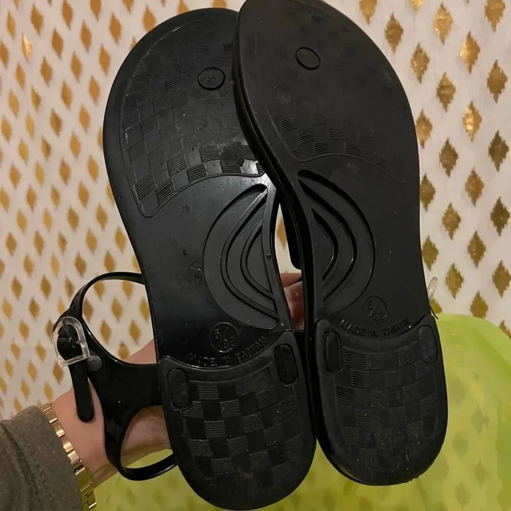Rhinestone rubber sandals black size